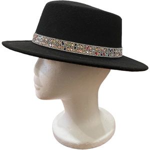 - NEW Parisian style fabric and  sequins accent black hat Sz M